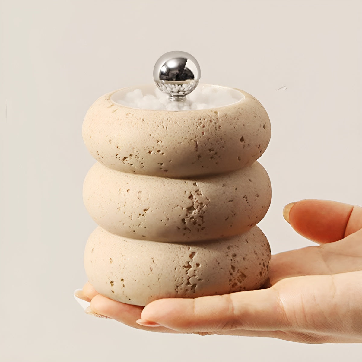 Travertine Swab & Toothpick Holder