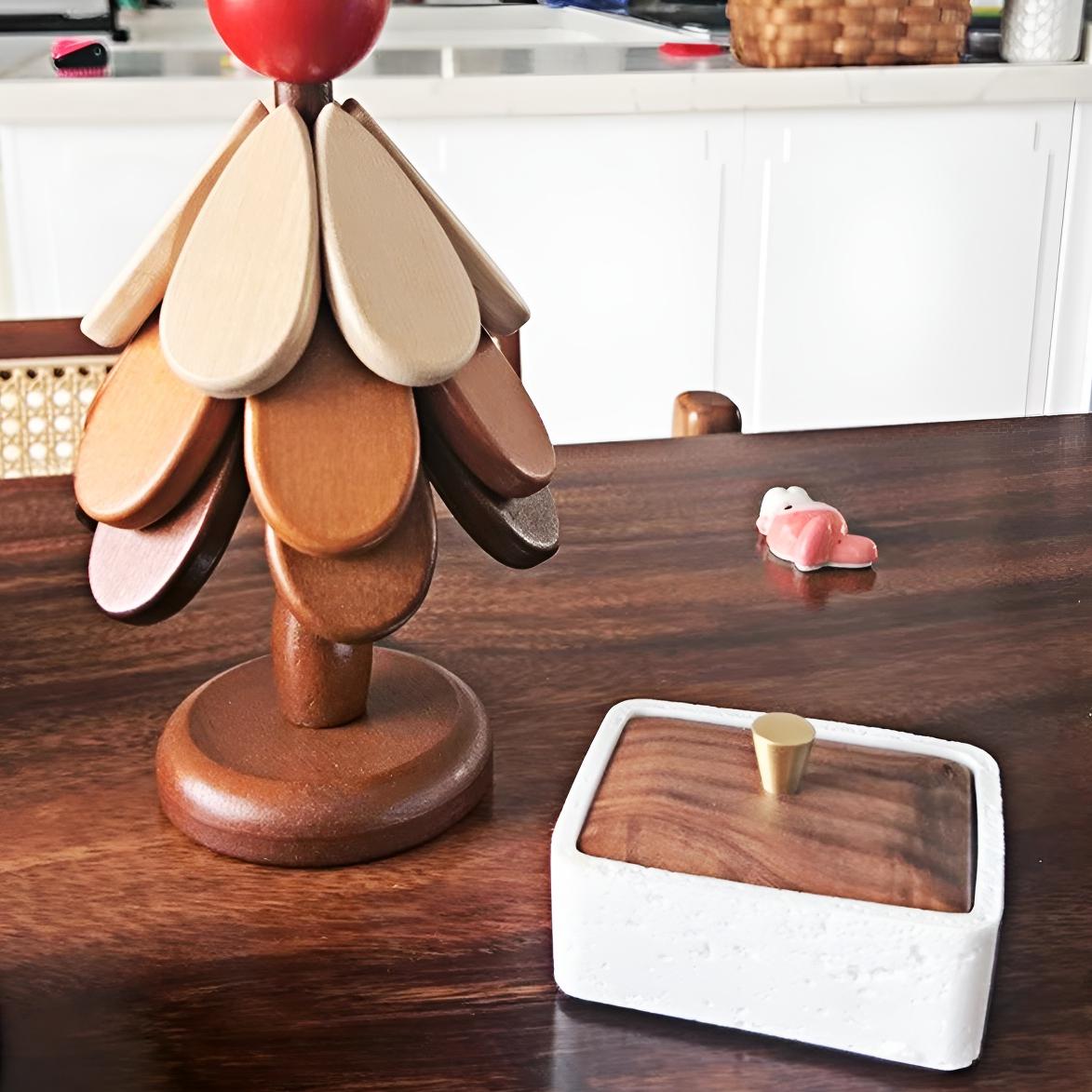 Travertine Single-Layer Organizer with Walnut Lid
