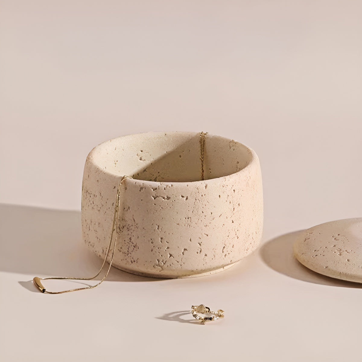 Travertine Round Storage Jar with Lid