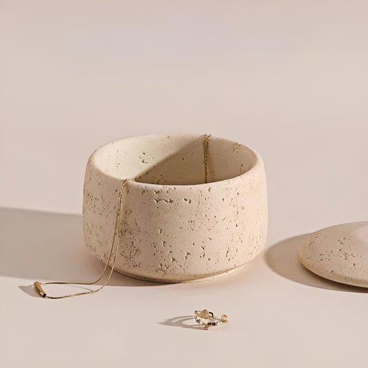 Travertine Round Storage Jar with Lid