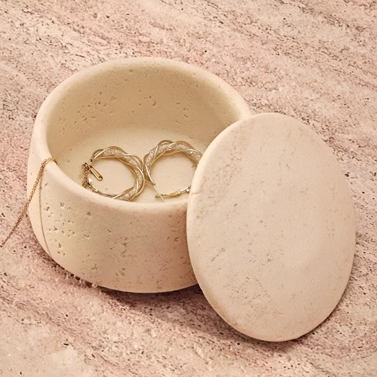 Travertine Round Storage Jar with Lid