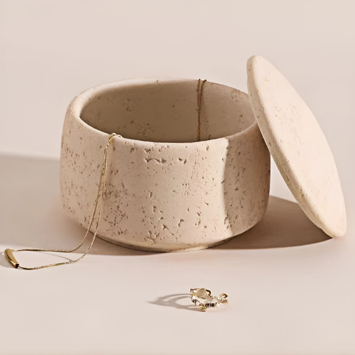 Travertine Round Storage Jar with Lid