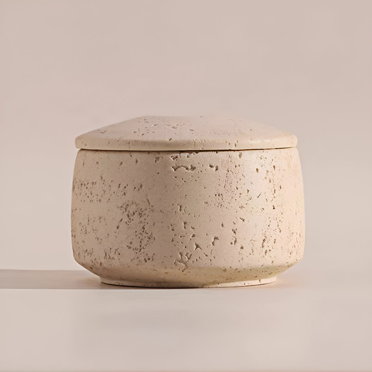 Travertine Round Storage Jar with Lid