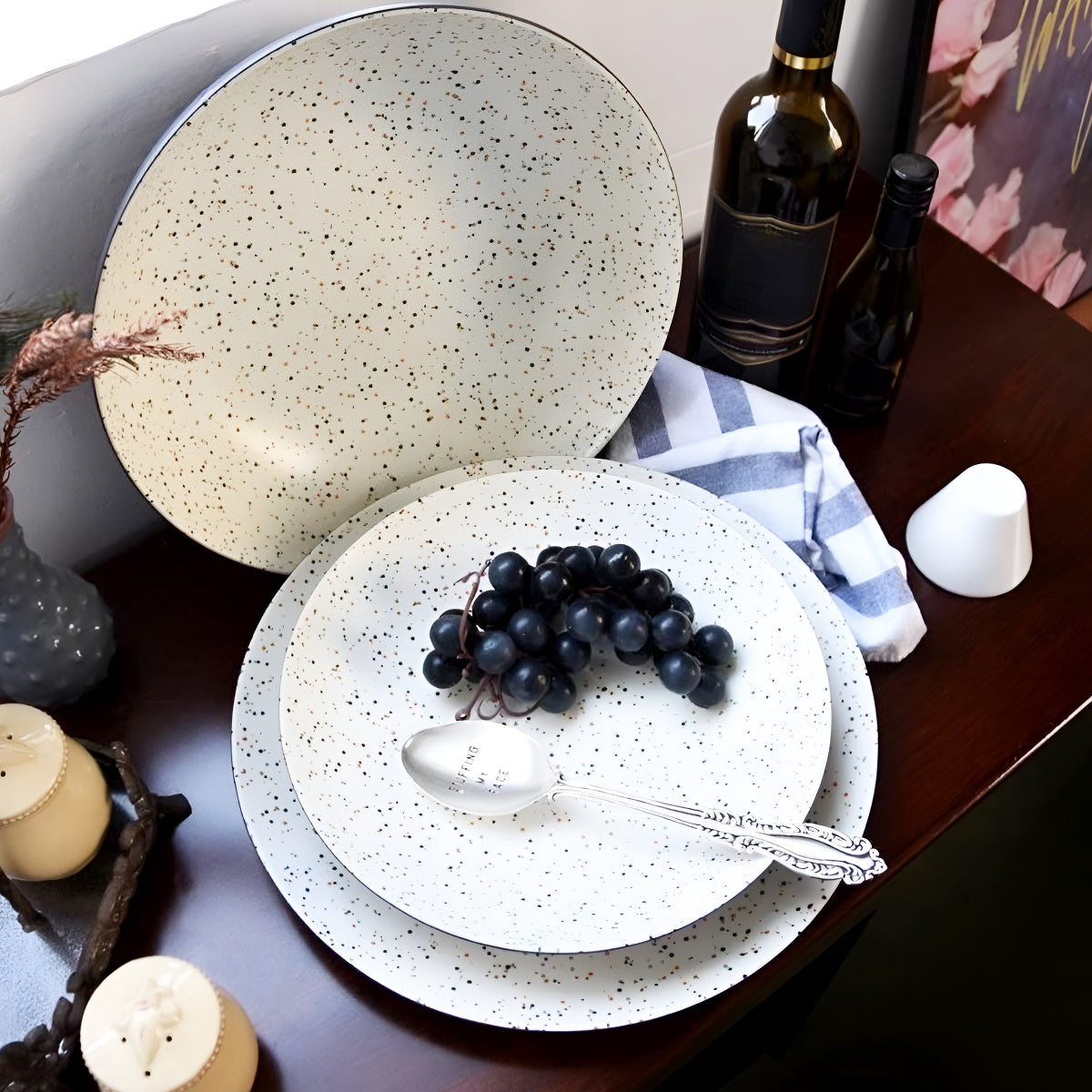 Speckled Matte Glazed Ceramic Plate & Bowl