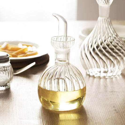 Striped Glass Sauce Dispenser with Anti-Drip Spout