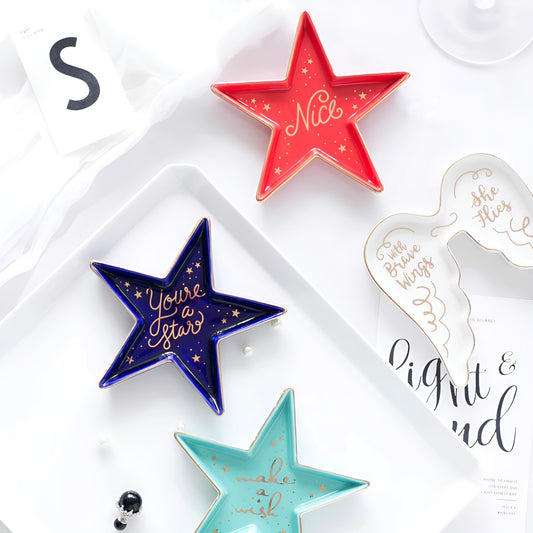 Golden Rim Ceramic Jewelry Tray with Phrases