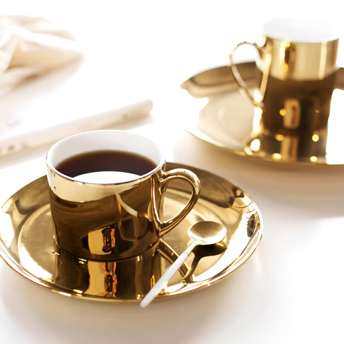 Luxury Shiny Gold Ceramic Mug & Plate Set