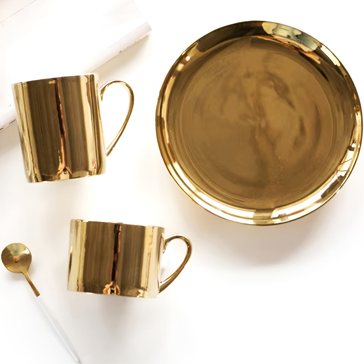 Luxury Shiny Gold Ceramic Mug & Plate Set