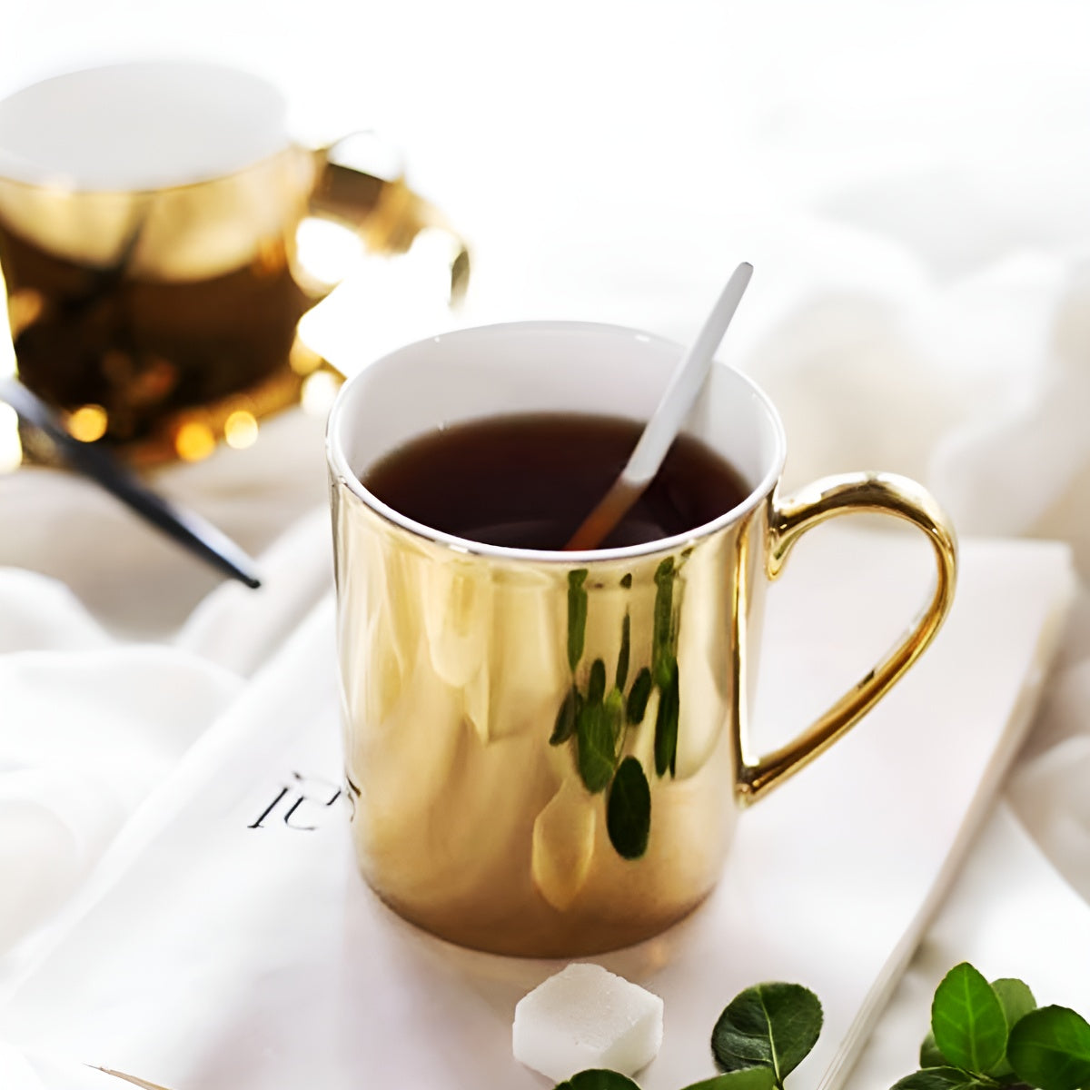 Luxury Shiny Gold Ceramic Mug & Plate Set