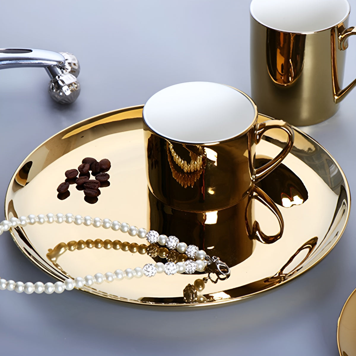 Luxury Shiny Gold Ceramic Mug & Plate Set