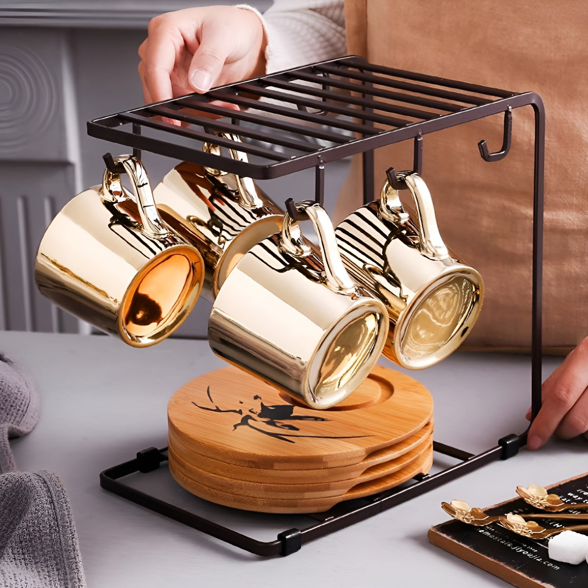 Luxury Shiny Gold Ceramic Mug & Plate Set