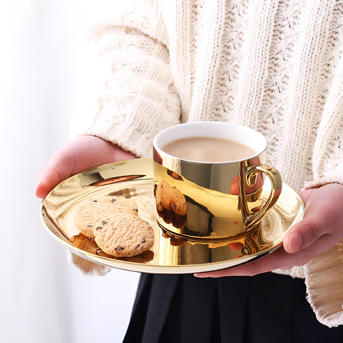 Luxury Shiny Gold Ceramic Mug & Plate Set