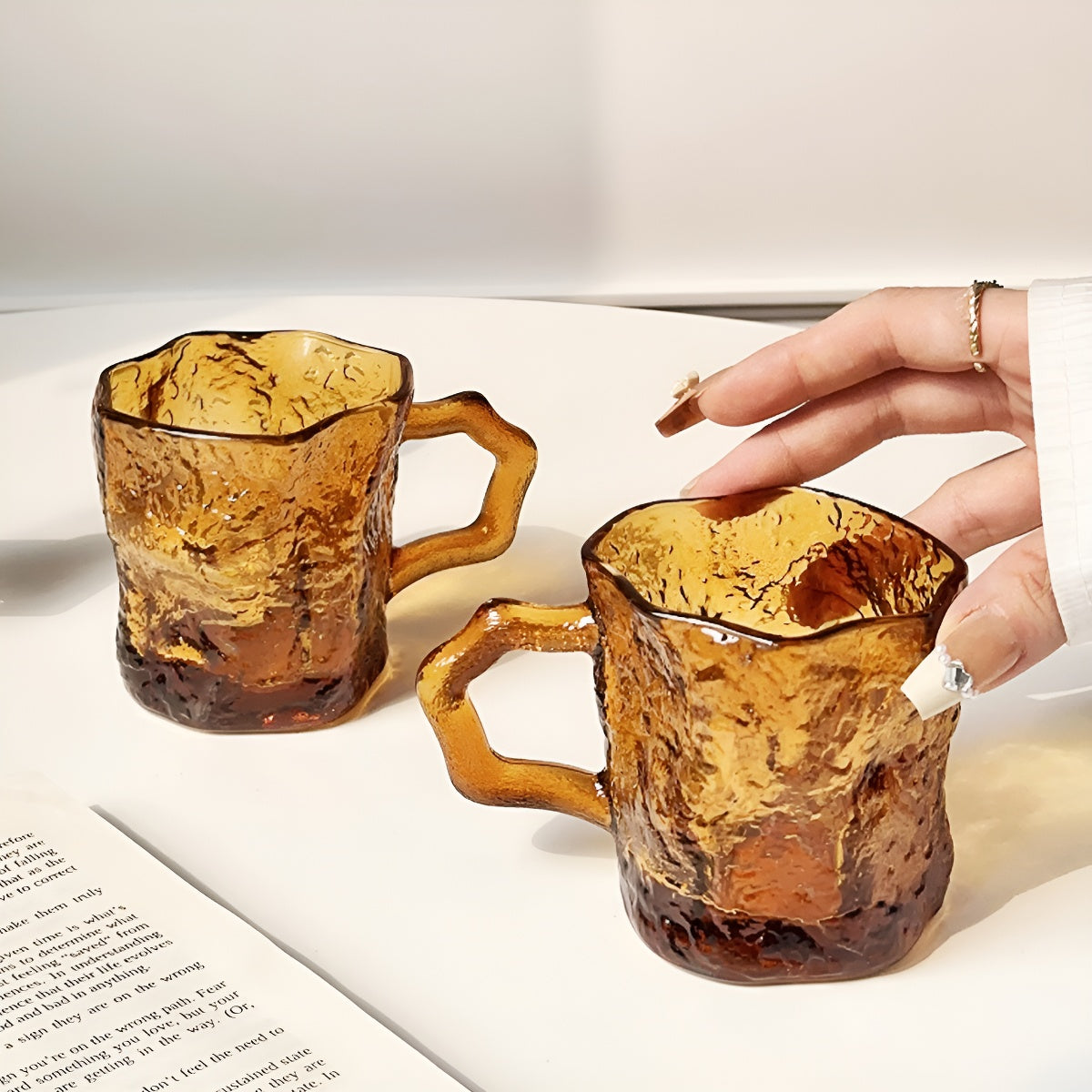 Glacier Texture Glass Mug with Handle