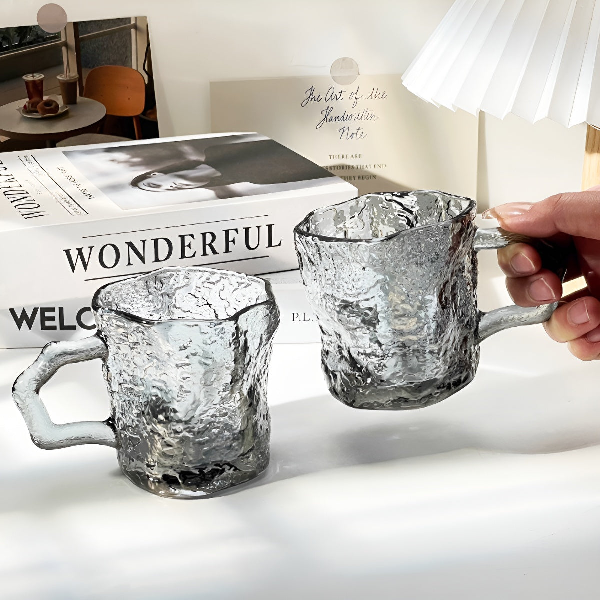 Glacier Texture Glass Mug with Handle