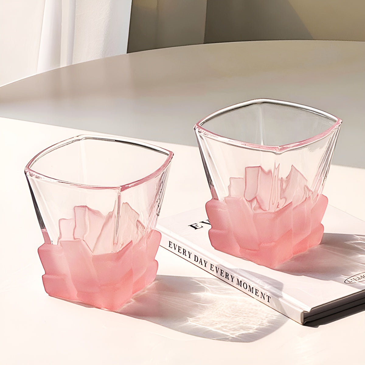 Pink Ice Cube Glass Tumbler