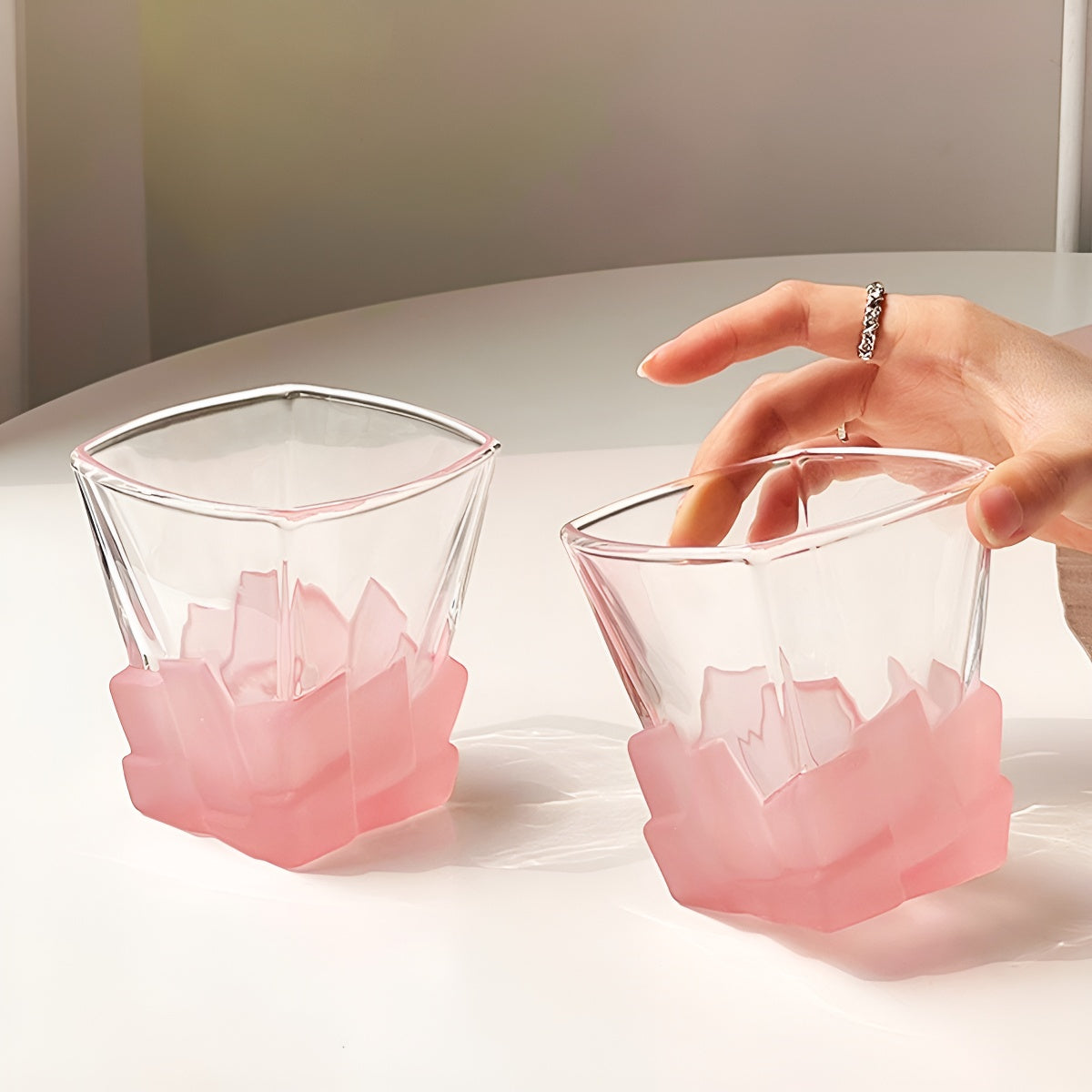 Pink Ice Cube Glass Tumbler