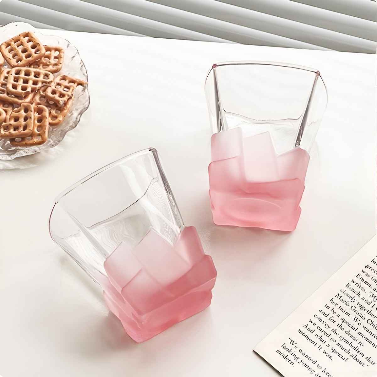 Pink Ice Cube Glass Tumbler