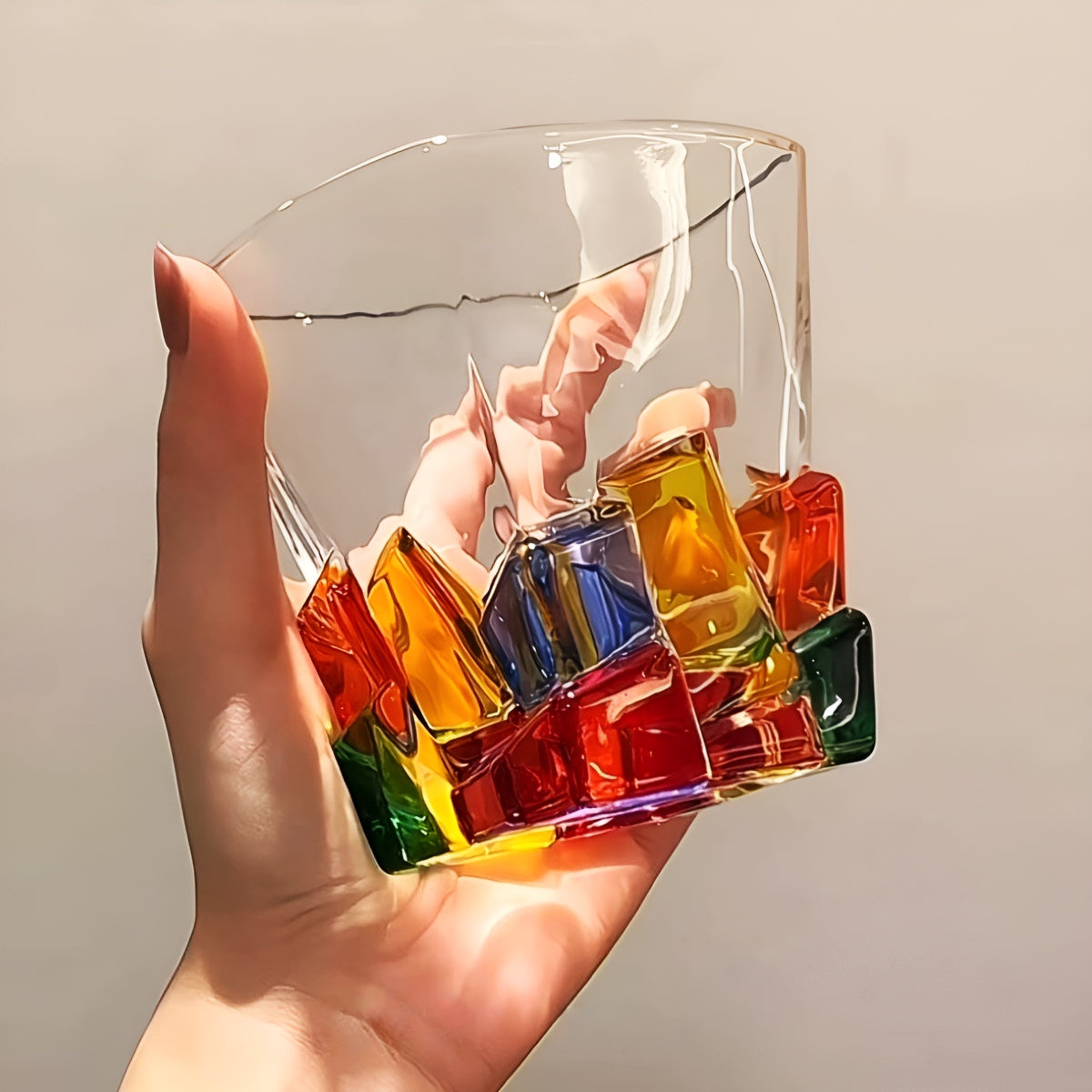 Rainbow Ice Cube Glass Tumbler
