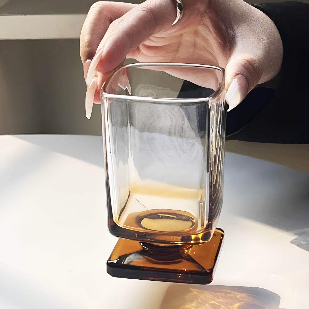 Maillard Brown Foot Square Glass Cup