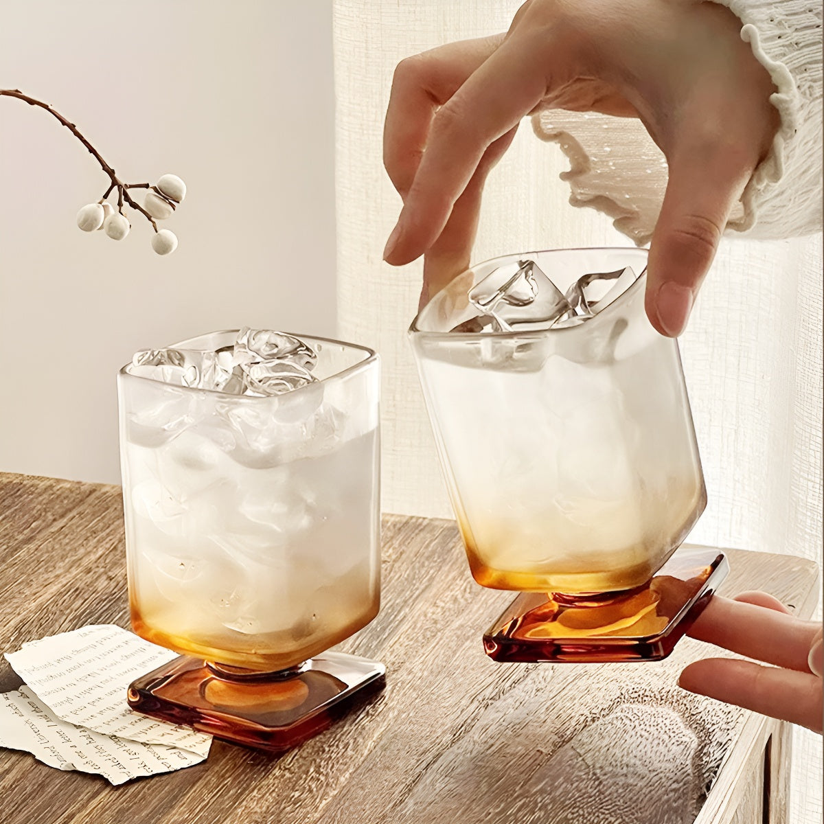 Maillard Brown Foot Square Glass Cup