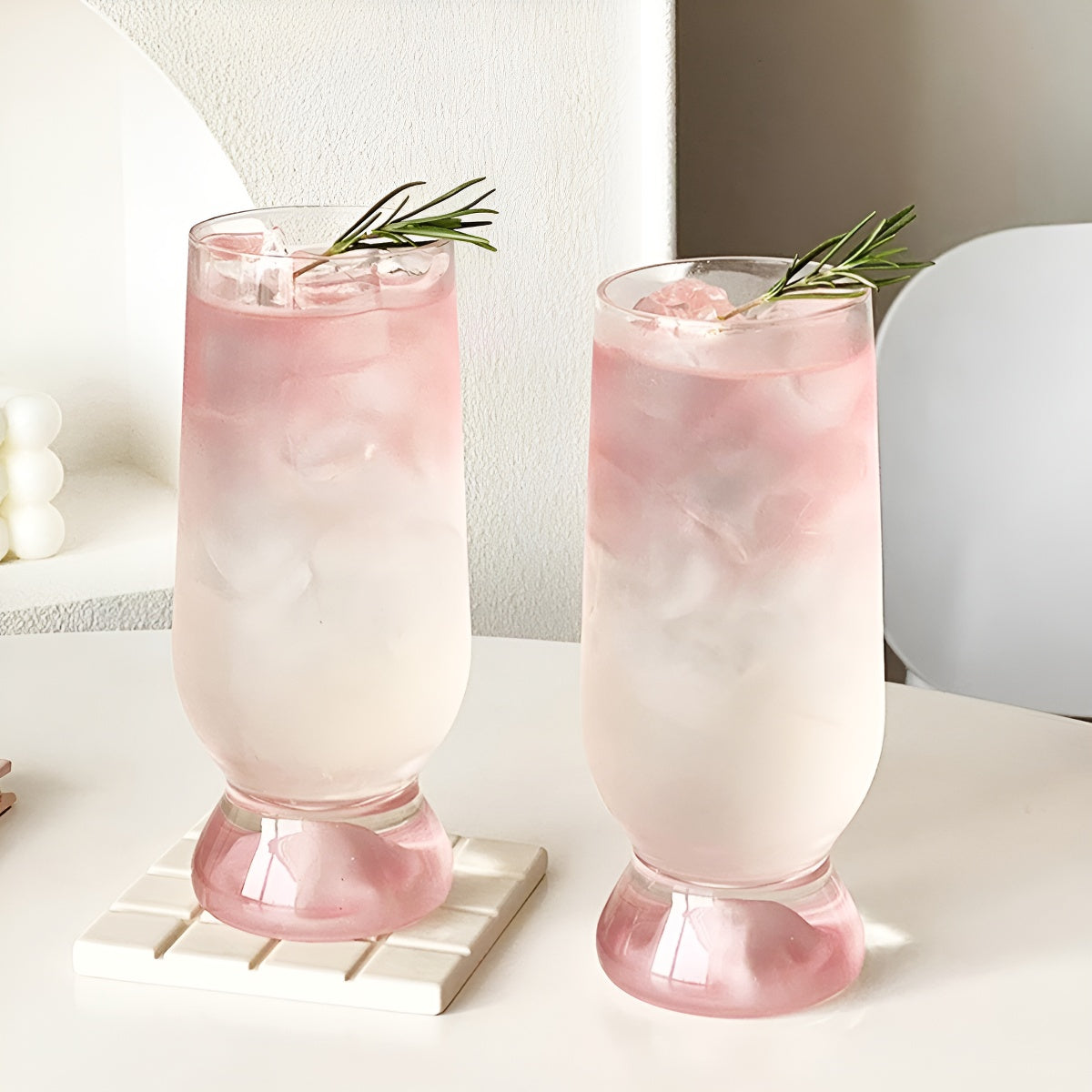 Blush Pink Mountain Style Thick Base Glass Tumbler