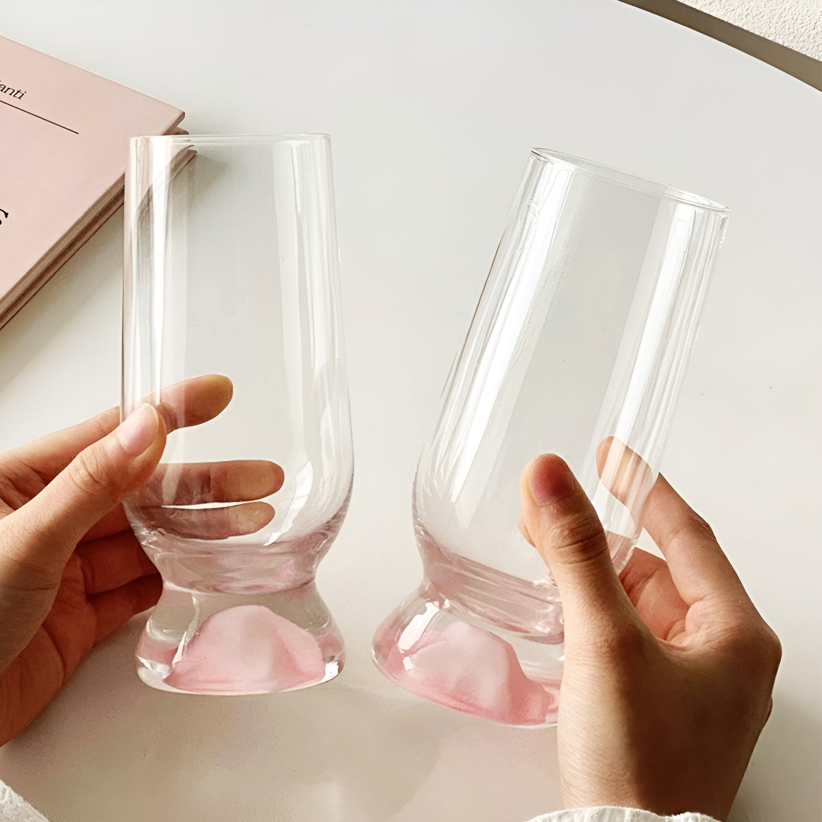 Blush Pink Mountain Style Thick Base Glass Tumbler