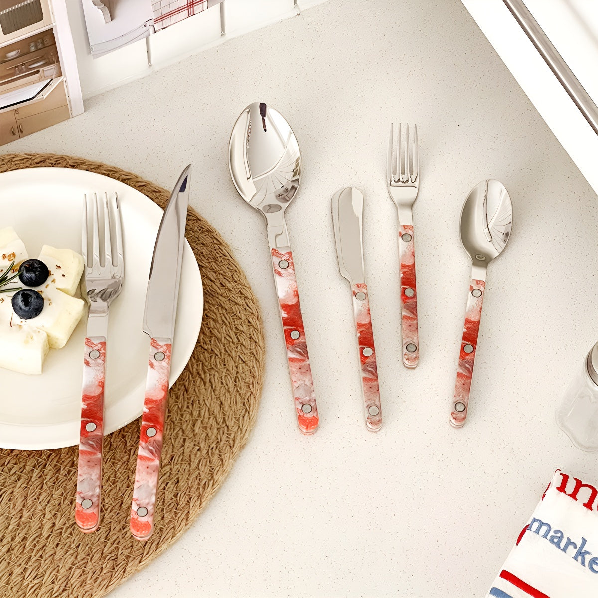 Red Stone Pattern Stainless Steel Cutlery Set