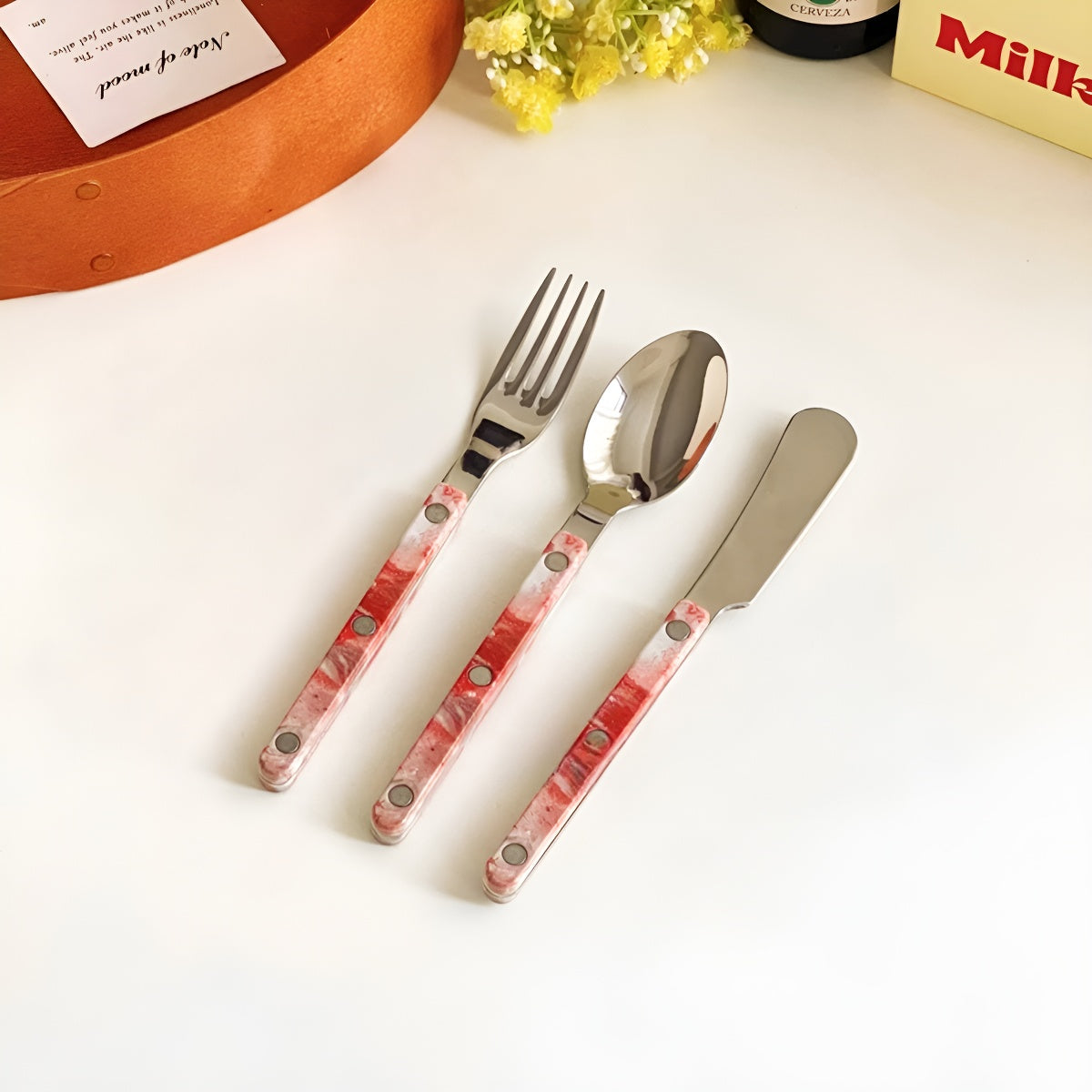 Red Stone Pattern Stainless Steel Cutlery Set