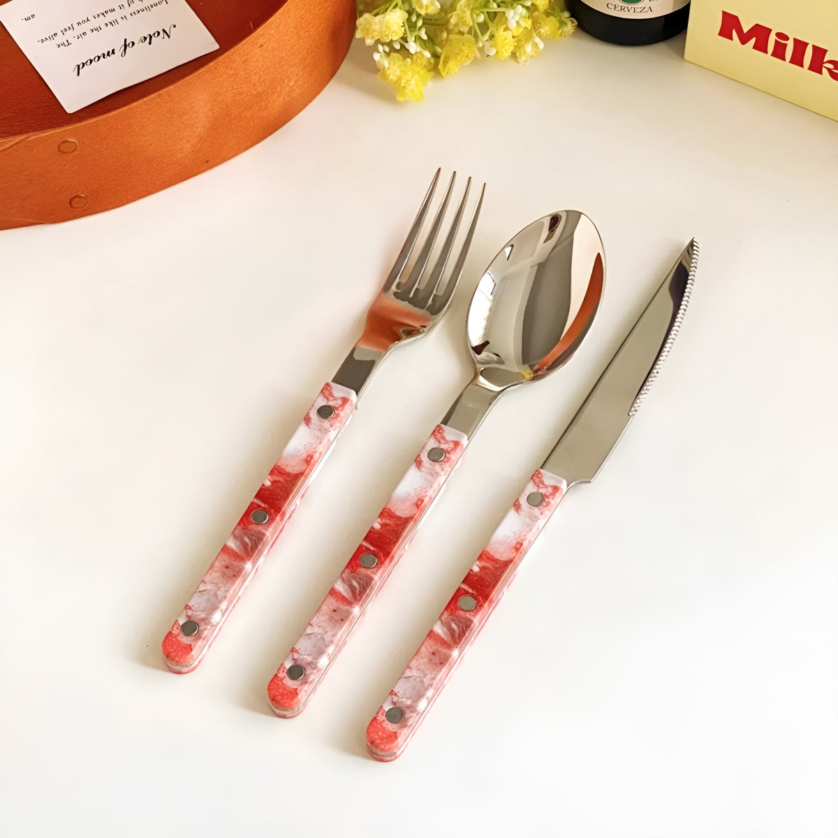 Red Stone Pattern Stainless Steel Cutlery Set