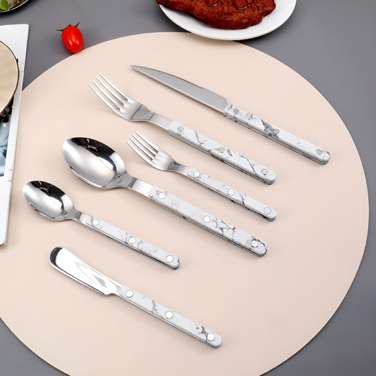 White Marble Pattern Stainless Steel Cutlery Set