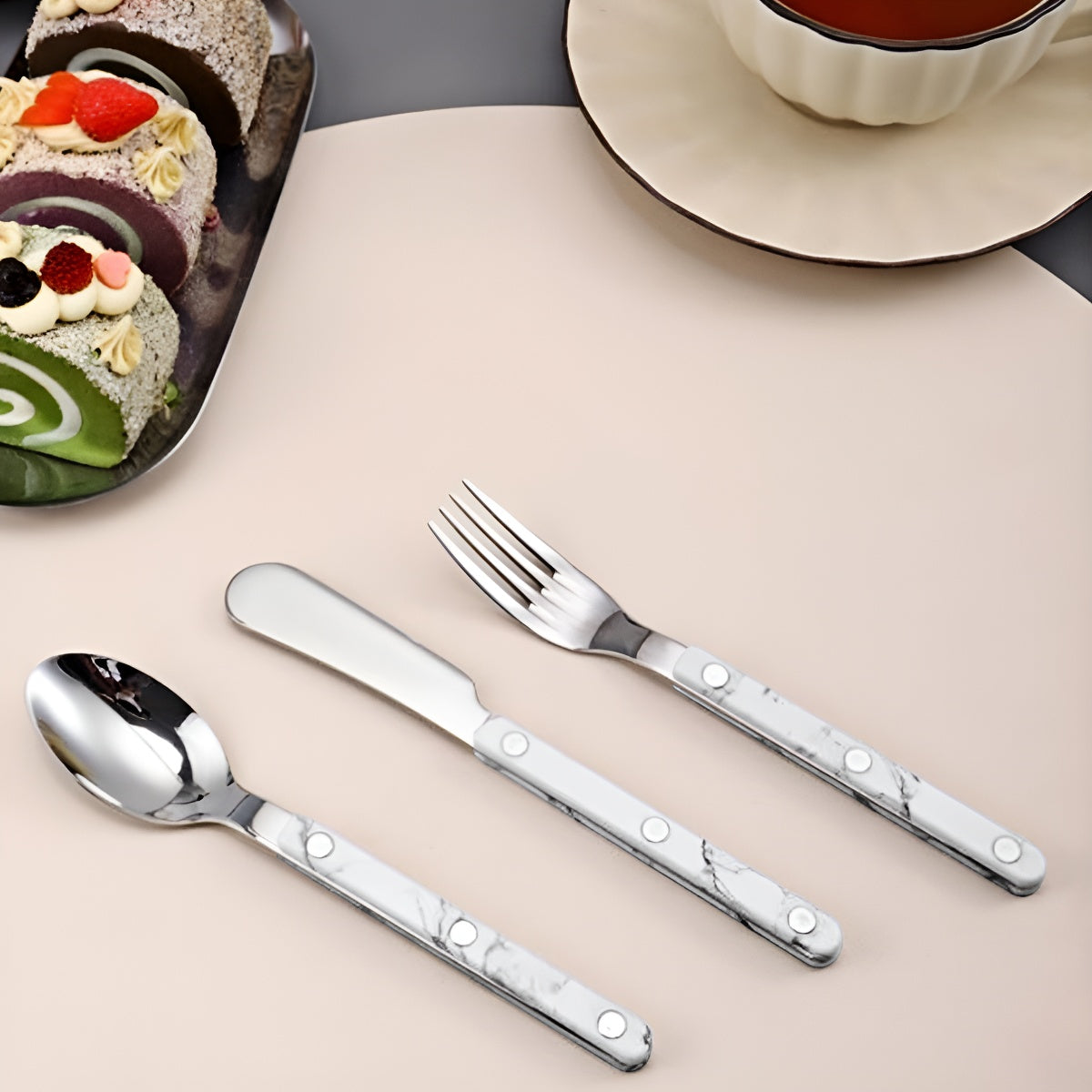 White Marble Pattern Stainless Steel Cutlery Set