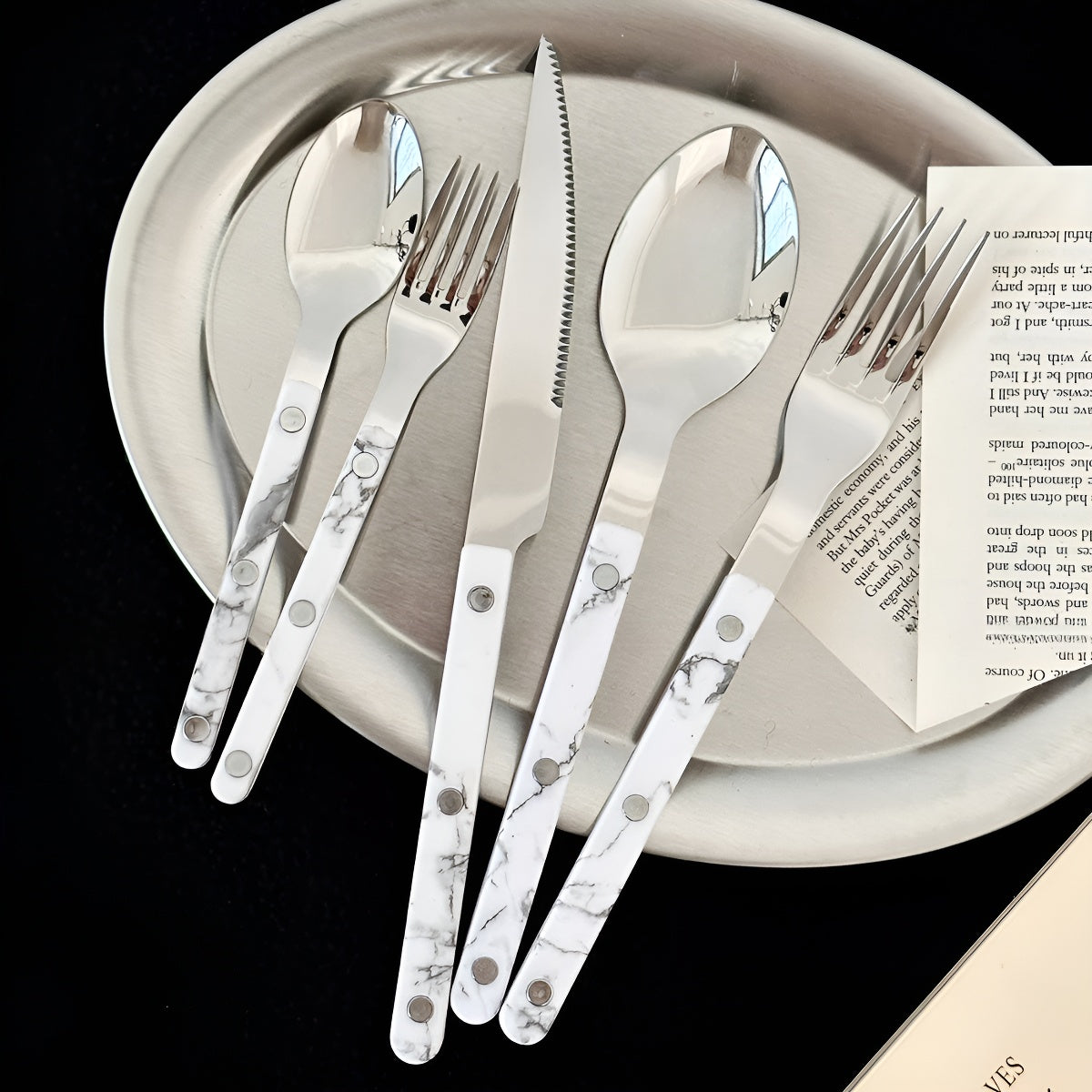 White Marble Pattern Stainless Steel Cutlery Set