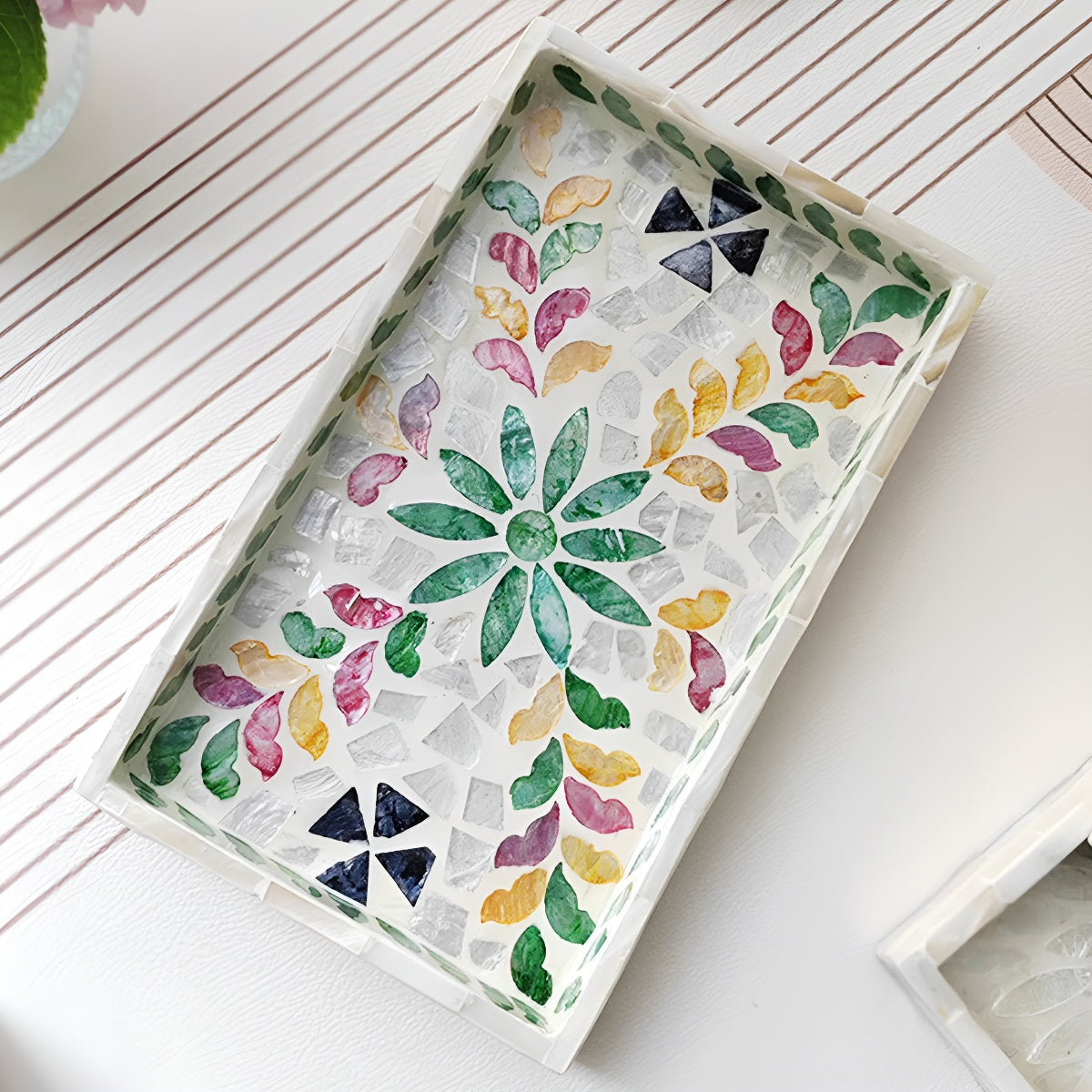 Mother-of-Pearl Inlay Mosaic Rectangular Tray