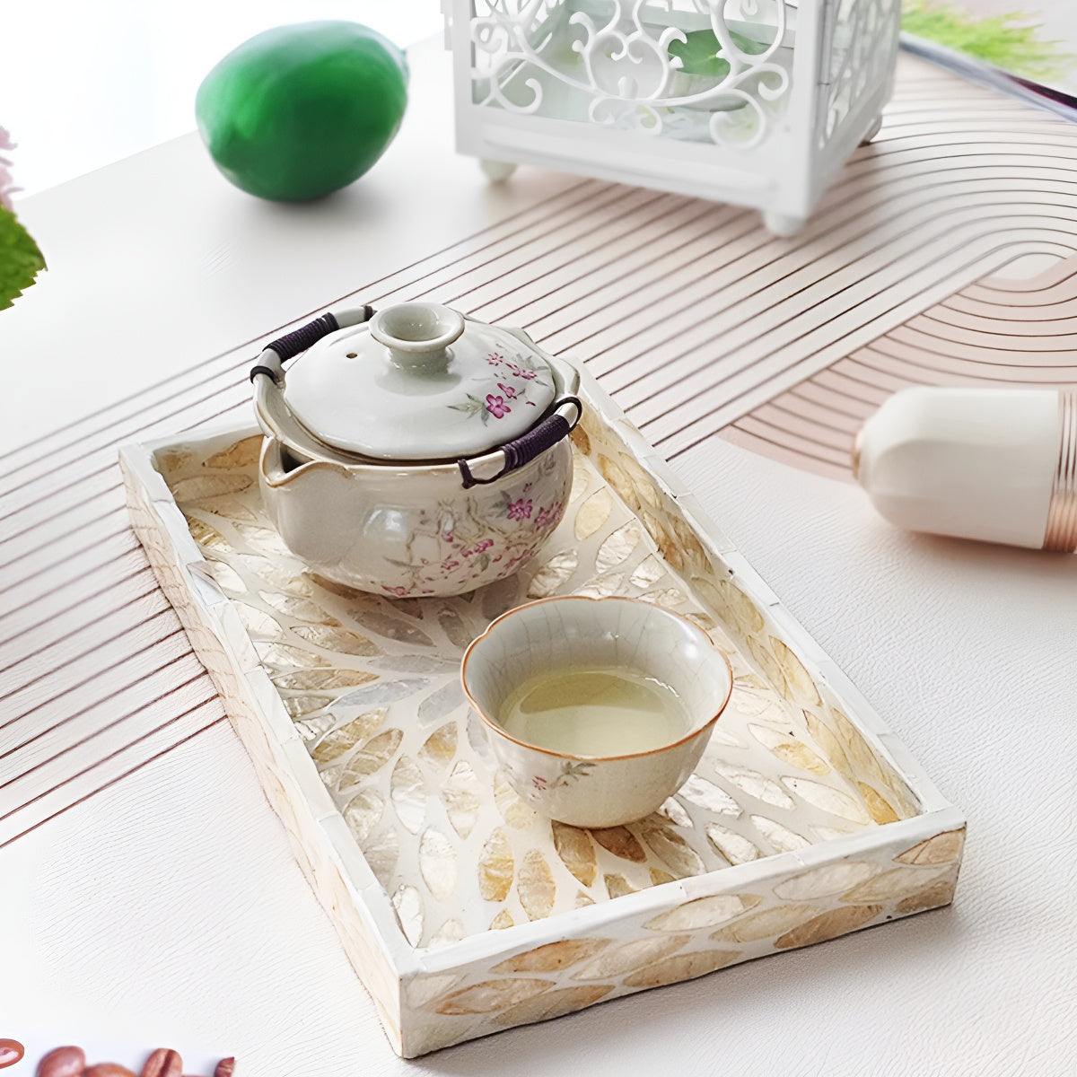 Mother-of-Pearl Inlay Mosaic Rectangular Tray