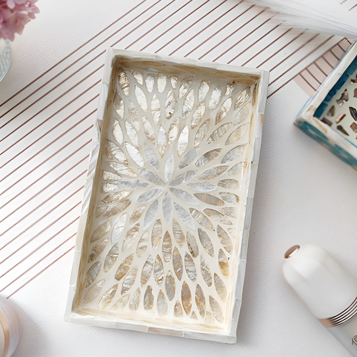 Mother-of-Pearl Inlay Mosaic Rectangular Tray