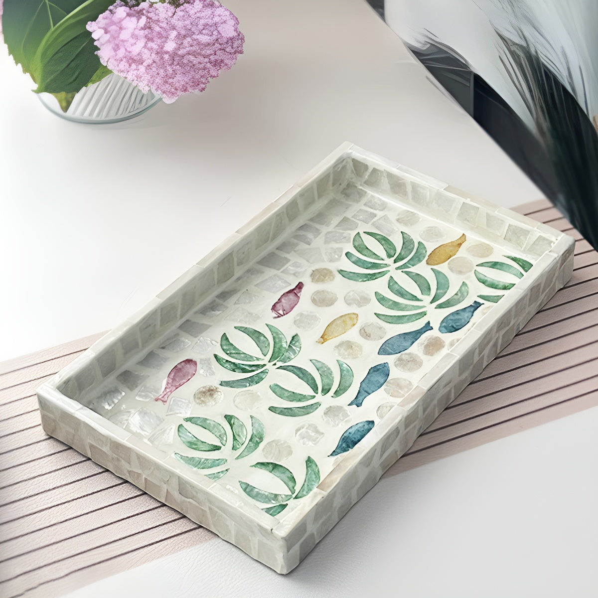 Mother-of-Pearl Inlay Mosaic Rectangular Tray