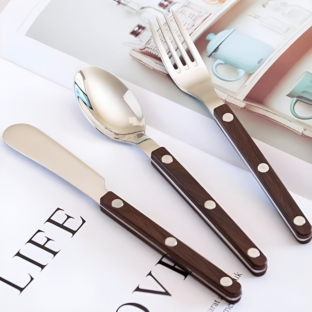 Wooden-Style Handle Stainless Steel Cutlery Set