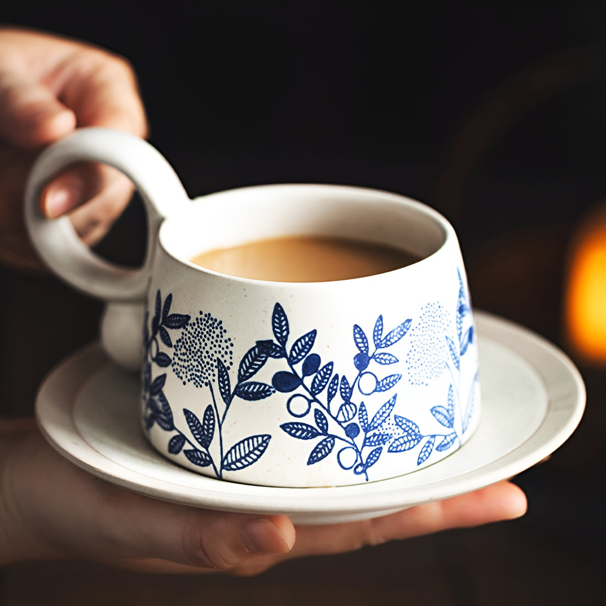 Vintage Handcrafted Ceramic Mug with Botanical Design