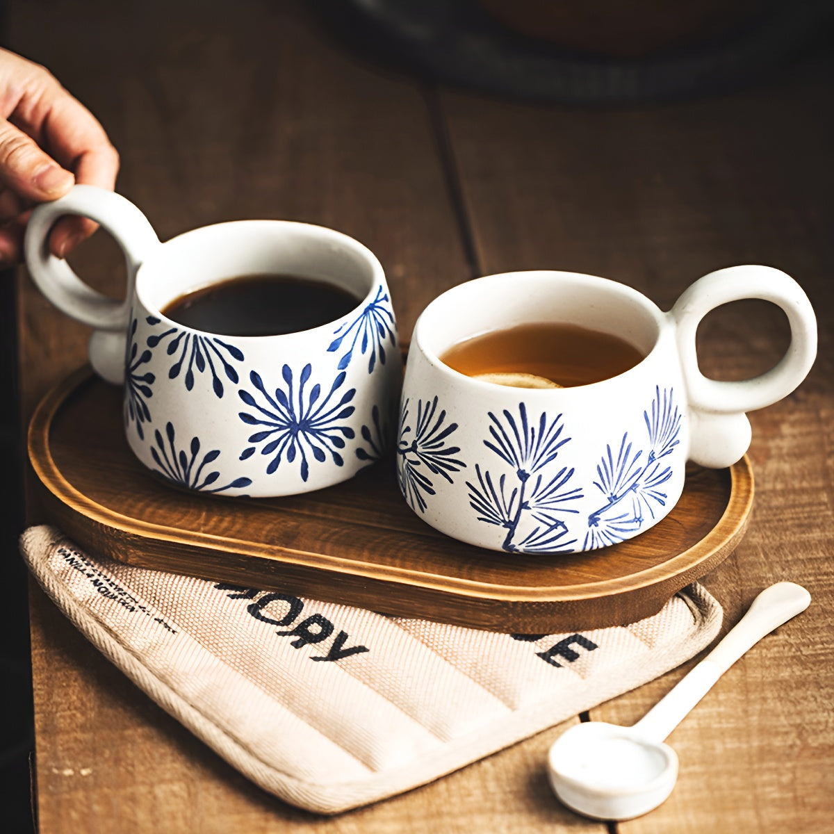 Vintage Handcrafted Ceramic Mug with Botanical Design