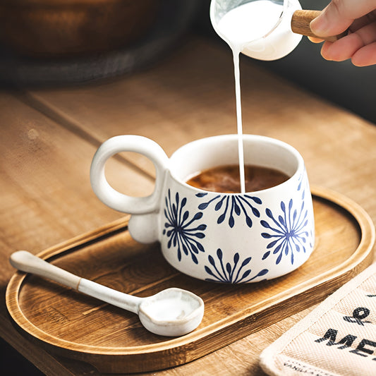 Vintage Handcrafted Ceramic Mug with Botanical Design
