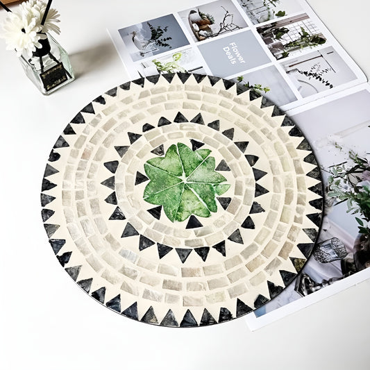 Mother-of-Pearl Mosaic Inlay Flat Serving Plate