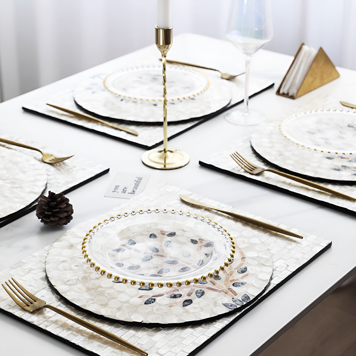 Mother-of-Pearl Mosaic Inlay Flat Serving Plate