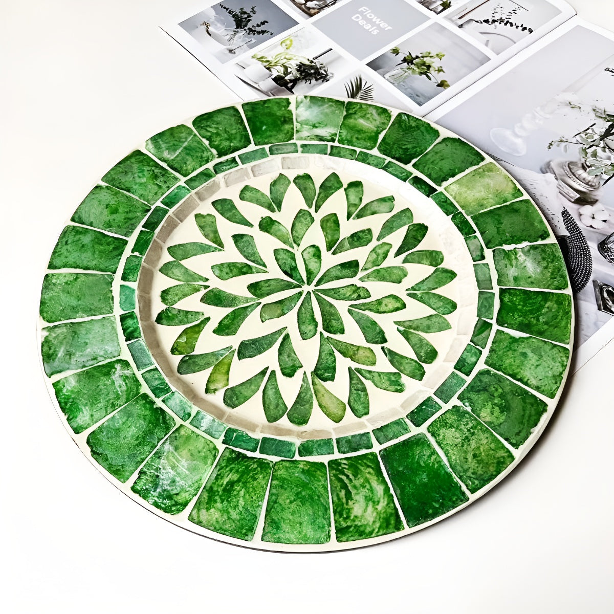 Mother-of-Pearl Mosaic Inlay Concave Serving Plate