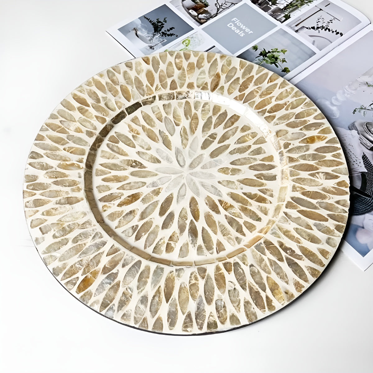 Mother-of-Pearl Mosaic Inlay Concave Serving Plate