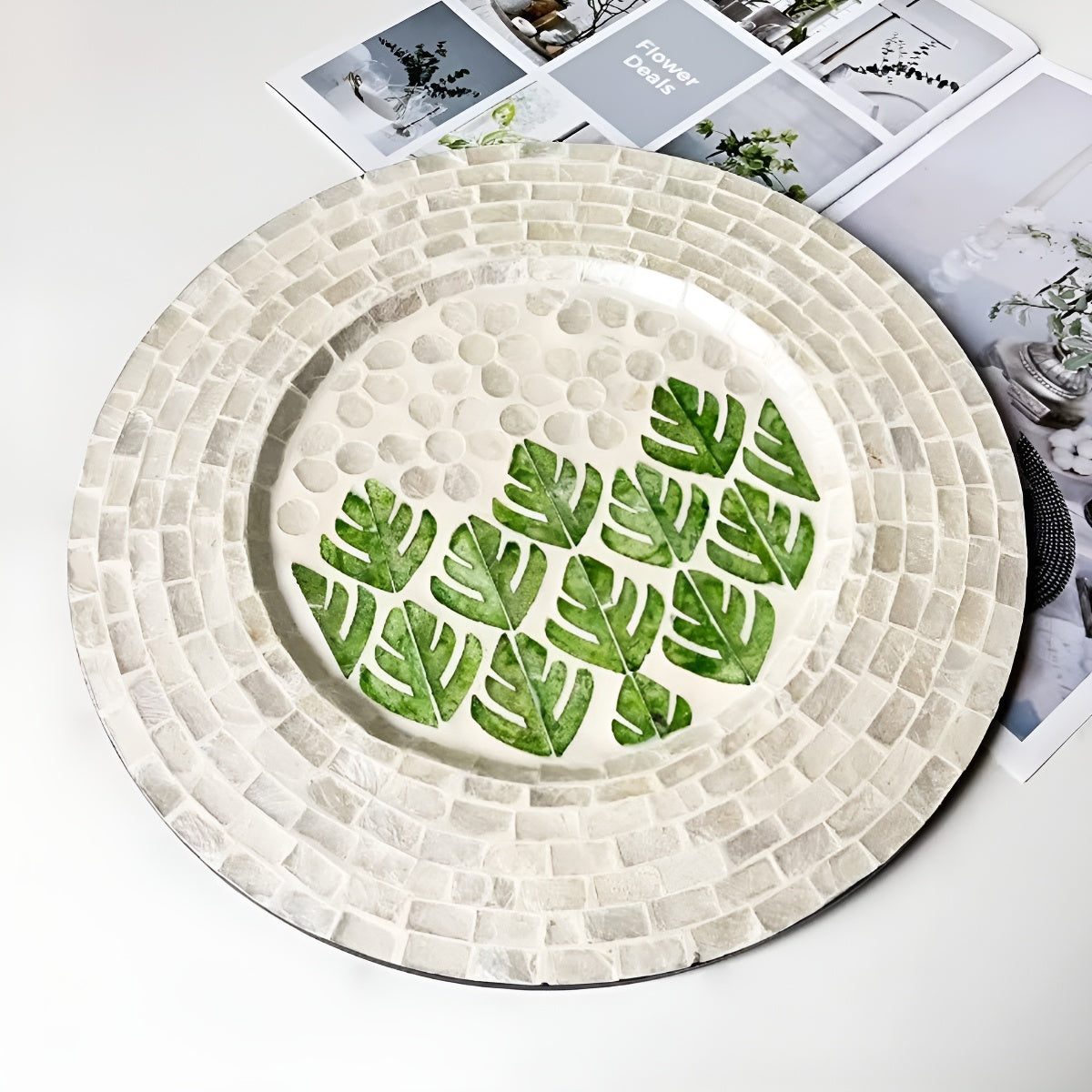 Mother-of-Pearl Mosaic Inlay Concave Serving Plate
