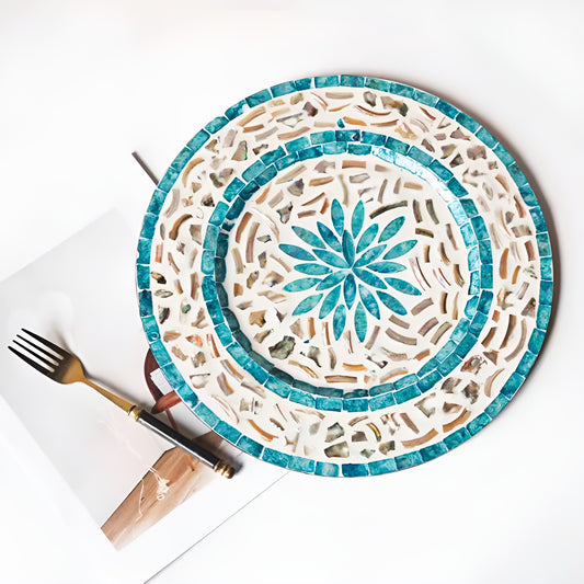 Mother-of-Pearl Mosaic Inlay Concave Serving Plate