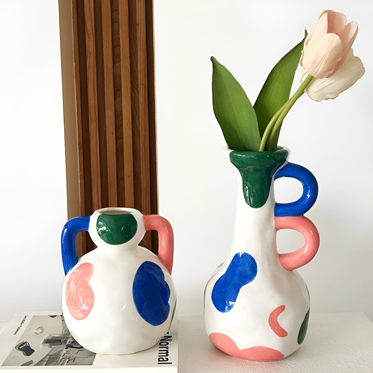Color Splash Ceramic Double Handle Vase