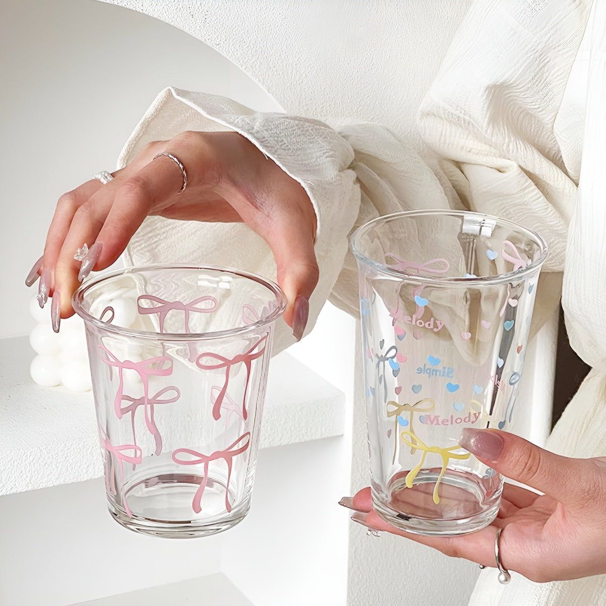 Bowknot Ribbon Pattern Glass Tumbler