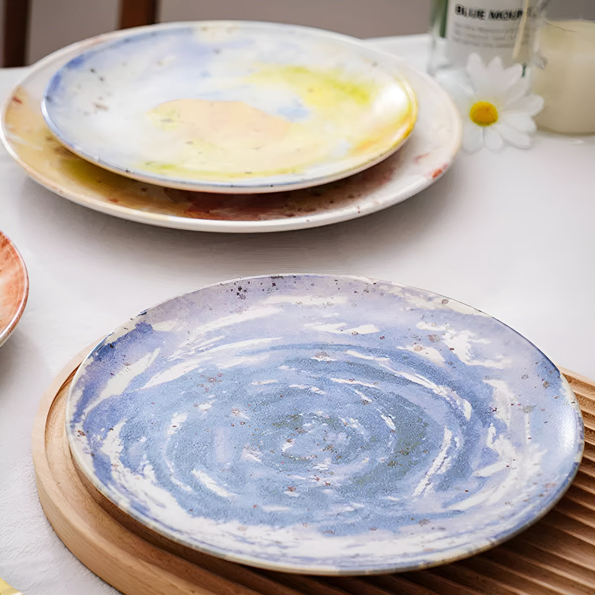 Handcrafted Watercolor Style Ceramic Round Plate