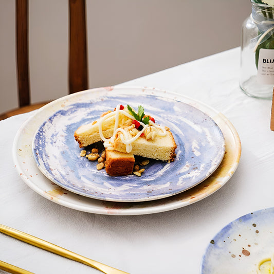 Handcrafted Watercolor Style Ceramic Round Plate